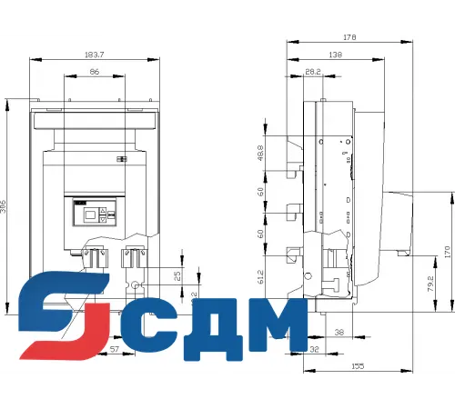 3NP1143-1JC13 Для сборных шин с межосевым расстоянием 60 мм