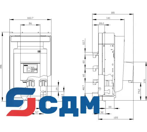 3NP1143-1BC13 Для сборных шин с межосевым расстоянием 60 мм