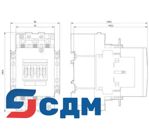 3RT1446-6AV66 Контактор SIRIUS для коммутации омической нагрузки (AC-1), 3-х полюсные, 140 ... 690 A