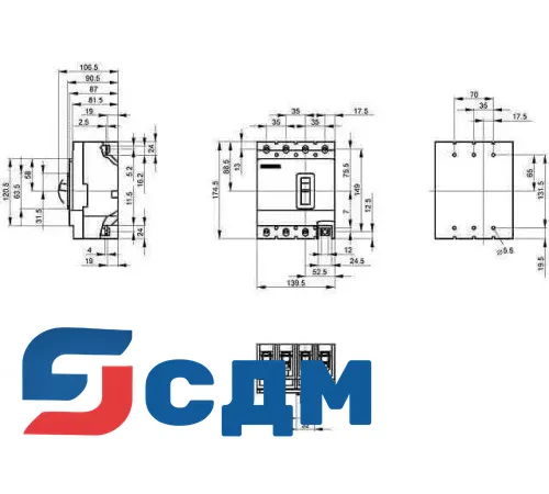 3VL2706-2CJ43-0A.. Icu до 70 кА при 415 В, высокая отключающая способность H
