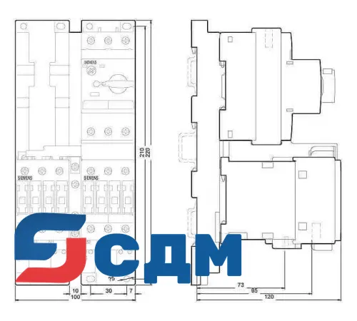 3RA1220-1GB24-0BB4 Реверсивный пускатель SIRIUS для крепления на рейке и монтажной плате